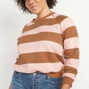 Old Navy Easy Vintage Crew Earth Brown Stripe pink brown sweatshirt